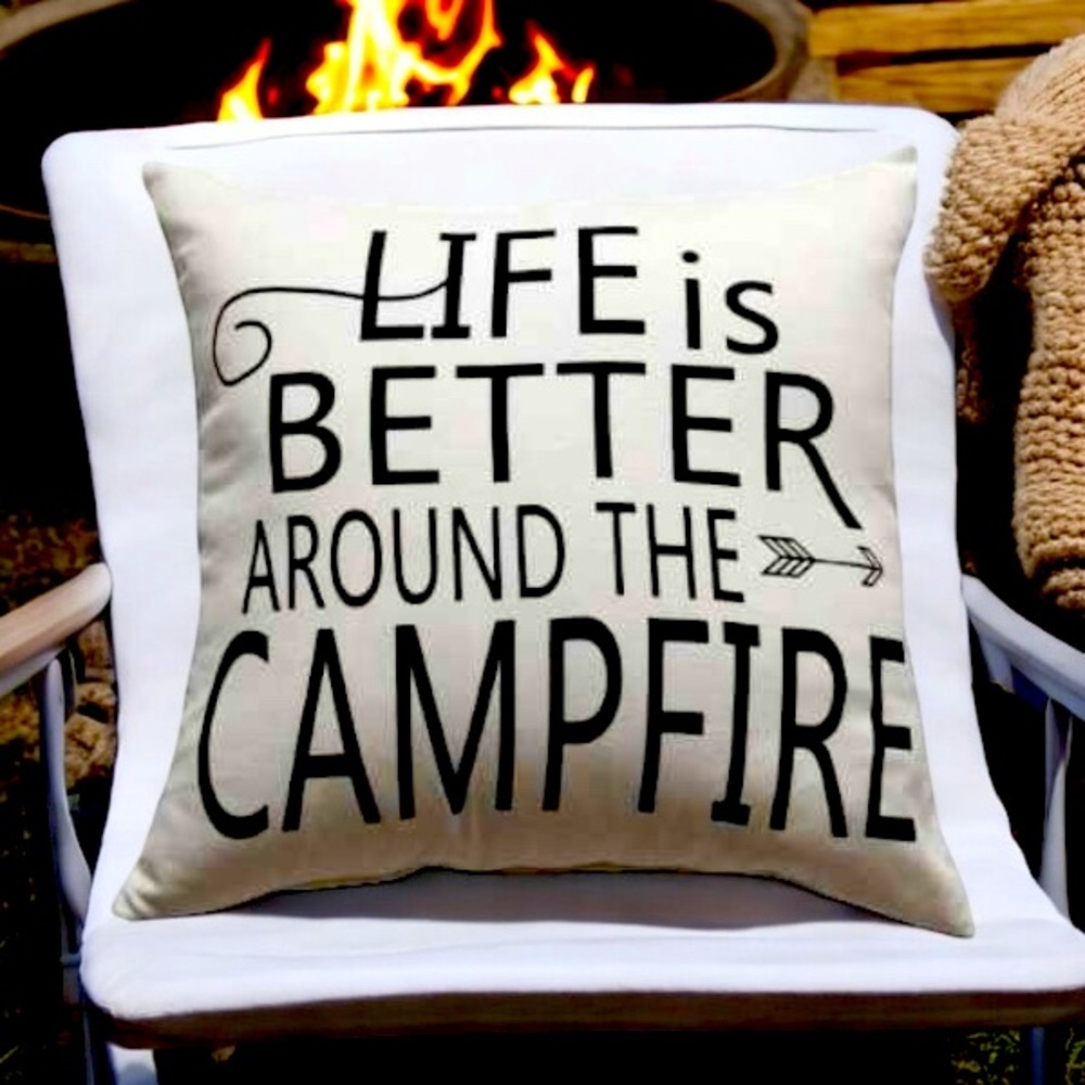 Cotton pillow with insert, 45cmx45cm, life is better around the campfire, NWTS